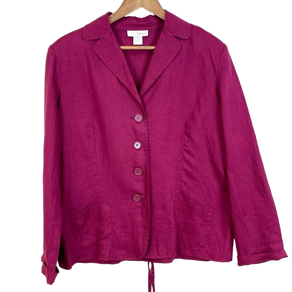 Spiegel Linen Top Jacket Womens 16 Pink Coastal Minimal Preppy Relaxed Luxury